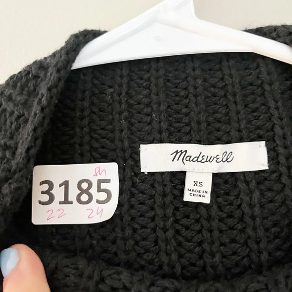 Madewell Womens Black Pullover Sweater XS Chunky Knit Mock Neck Side Button - Picture 2 of 10